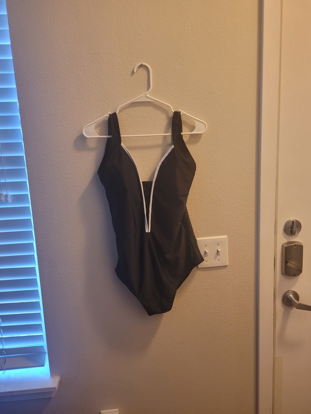 Temu Black One-Piece Swimsuit with White Trim